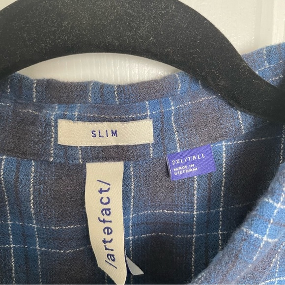 Artefact Slim Navy Blue Black Plaid Button Front 2XL Tall Shirt - Picture 5 of 6